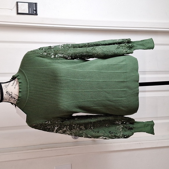 Sioni Sweaters - SIONI Green Mock Neck Long Sleeve  Detail Sweater Sz M NWT